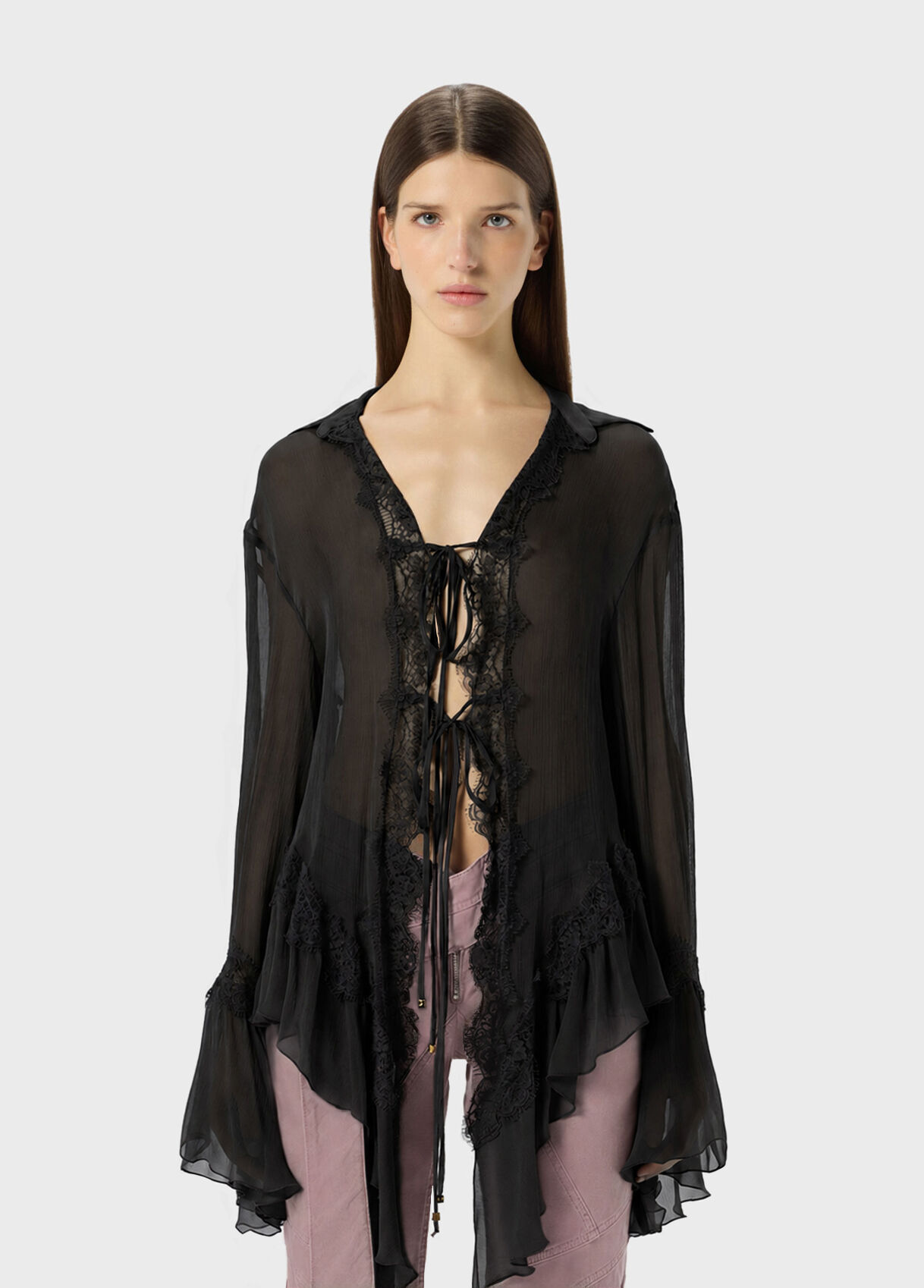 Crepe de chine and lace asymmetrical shirt - Blumarine